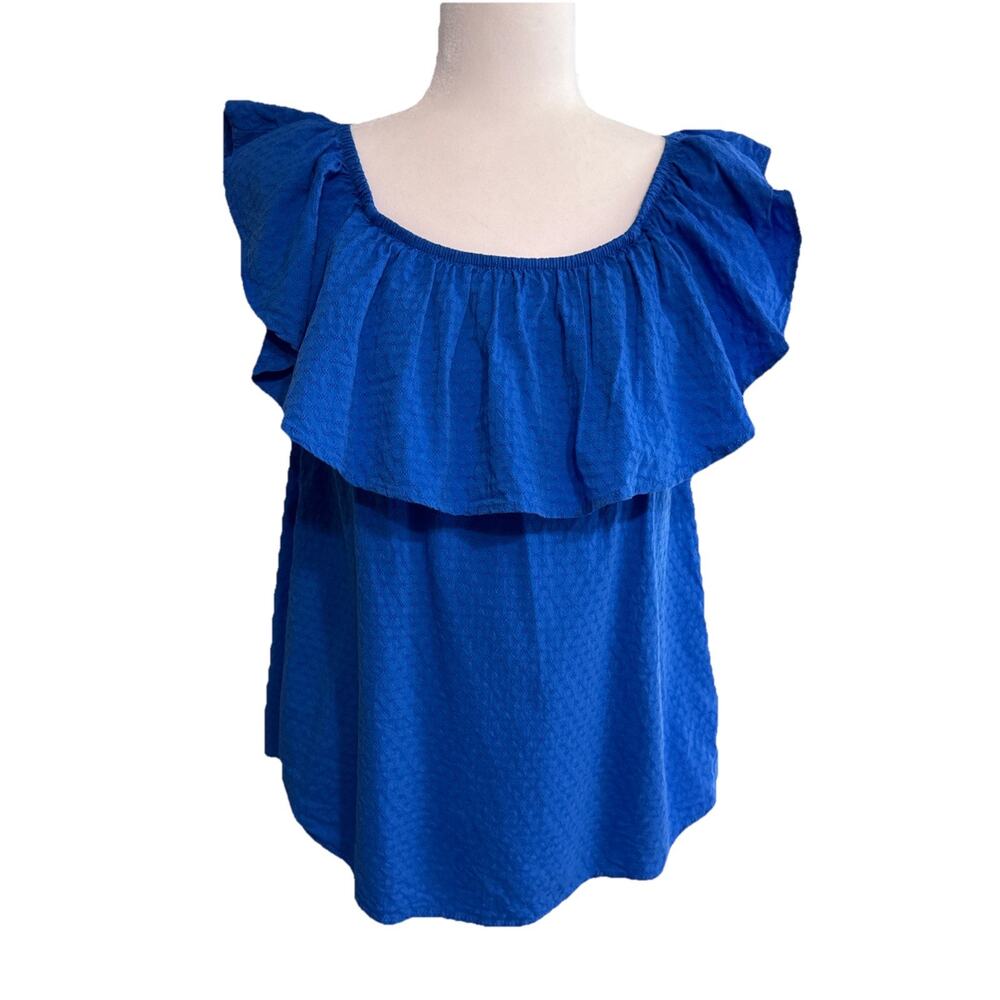 Michelle McDowell Top Womens L Blue Cotton Olivia Havelock Off The Shoulder